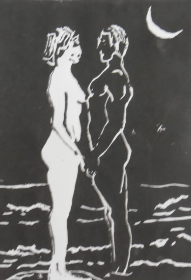印花与版画 标题为“Au clair de lune (c…” 由Genevieve Fraysse, 原创艺术品, Linocuts