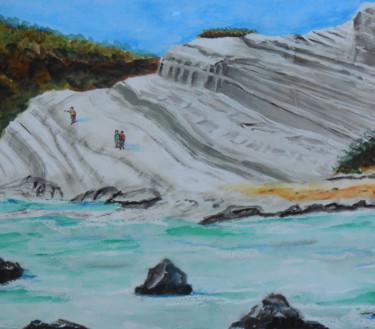 Peinture intitulée "Plage en Sicile (ca…" par Genevieve Fraysse, Œuvre d'art originale, Aquarelle