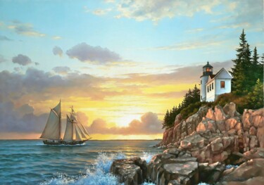 Bass Harbor Head Light Painting titled "Bass Harbor Head Li…" by Andrei Filimontsev, Original Artwork, Oil