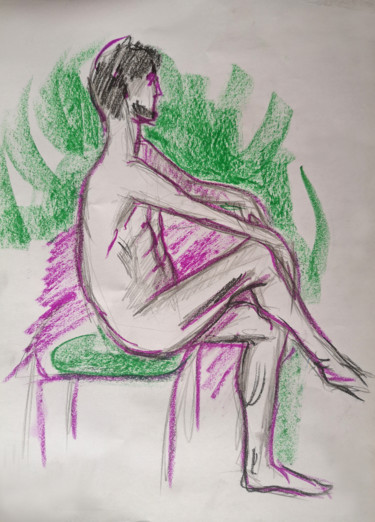 Drawing titled "Study of Ruslan 01" by Rita Pranca, Original Artwork, Chalk