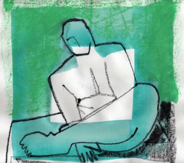 绘画 标题为“Modèle en vert” 由Sylvie Serre, 原创艺术品, 墨