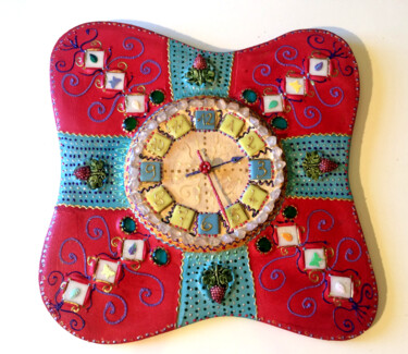Design intitulée "horloge murale colo…" par Odile Maffone Mosaïque Joyeuse, Œuvre d'art originale, Acrylique Monté sur Panne…