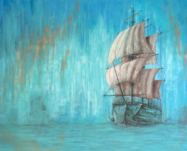 Green Phantom - 18th Century Frigate - Tall Ships 绘画 标题为“Green Phantom - 18t…” 由Koorosh Nejad, 原创艺术品, 丙烯