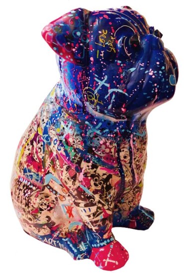 Скульптура под названием "Baby love Bouledogue" - Patricia Ducept (Art'Mony), Подлинное произведение искусства, Акрил