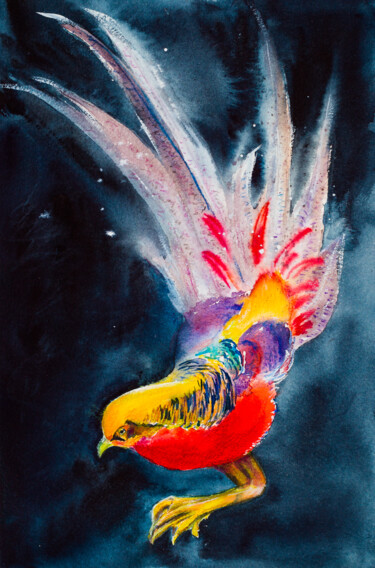 Golden pheasant. Watercolor drawing. I love birds very much. Peinture intitulée "Golden pheasant. Wa…" par Viktoriia Gaman, Œuvre d'art originale, Aquarelle