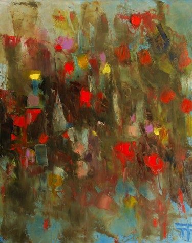 Painting titled "FLEURS DES CHAMPS-" by Thierry Faure, Original Artwork, Oil Mounted on Wood Stretcher frame
