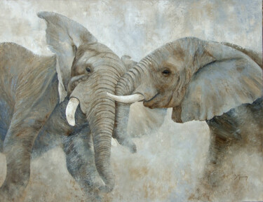 Peinture intitulée "TWO GIANTS" par Brigitte Morisson, Œuvre d'art originale, Huile