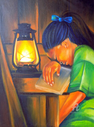 Studying Peinture intitulée "Studying" par Olaoluwa Smith, Œuvre d'art originale, Huile