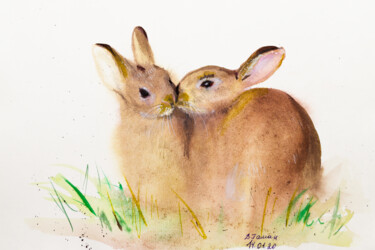 A pair of wild little rabbits. Tenderness and love. 绘画 标题为“A pair of wild litt…” 由Виктория Гаман, 原创艺术品, 水彩