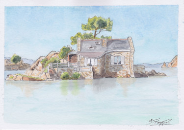 Maison isolée à Bréhat 绘画 标题为“Maison isolée à Bré…” 由Guillaume Flouriot, 原创艺术品, 水彩