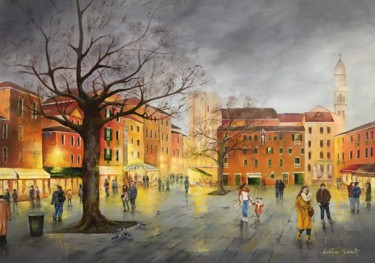 Lumières sur la ville Malerei mit dem Titel "Lumières sur la vil…" von Evelyne Bidault, Original-Kunstwerk, Acryl
