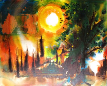 Peinture intitulée "contrastes sur pays…" par Clau Redier-Clément, Œuvre d'art originale, Encre