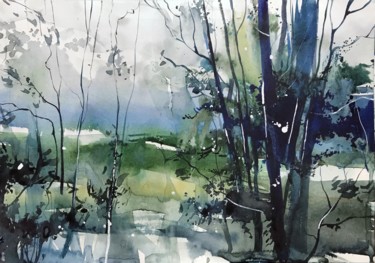"After rain" original watercolor painting (2021) Pittura intitolato ""After rain" origin…" da Nazar Grunyka, Opera d'arte originale, Acquarello