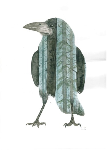 绘画 标题为“"Raven"” 由Elena Tereshchenko, 原创艺术品, 水彩