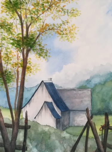 Peinture intitulée "Ferme Lomné" par Mickael Thébault, Œuvre d'art originale, Aquarelle
