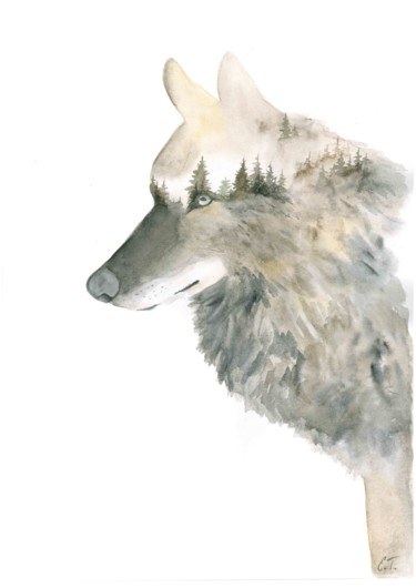 绘画 标题为“Portrait of a wolf” 由Elena Tereshchenko, 原创艺术品, 水彩