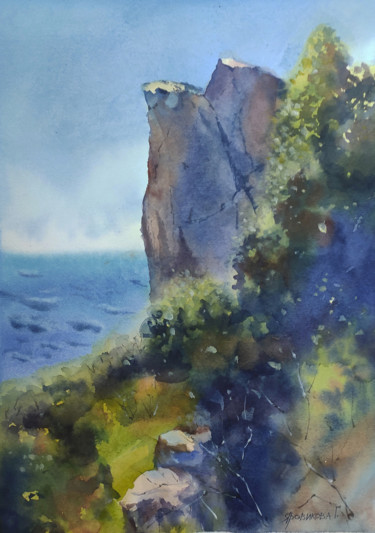 Malerei mit dem Titel "Cliffs of Simeiz" von Galina Yarovikova, Original-Kunstwerk, Aquarell