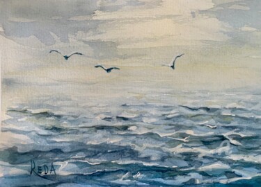 “Freshly wind at the sea “ Painting titled "“Freshly wind at th…" by Reda Pinchera, Original Artwork, Watercolor