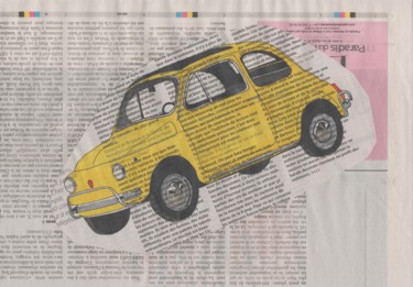 Dessin intitulée "Cinquecento L Gialla" par Chris Donazzon, Œuvre d'art originale, Marqueur