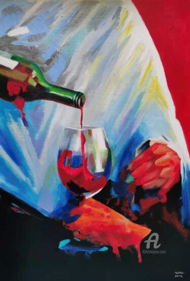 Painting titled "L’Art de-vin n° 2" by France Cordoba- Pacholski (Artmonica) (Artmonica), Original Artwork, Oil