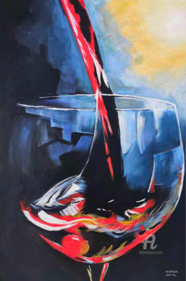 Painting titled "L’Art de-Vin n° 1" by France Cordoba- Pacholski (Artmonica) (Artmonica), Original Artwork, Oil
