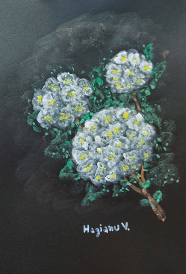 White flowering shrub by Viorica Hagianu.Tempera on A4 paper Painting titled "White flowering shr…" by Viorica Hagianu, Original Artwork, Tempera