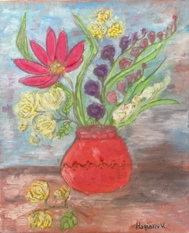 Painting titled "Spring flowers in a…" by Viorica Hagianu, Original Artwork, Pastel Mounted on Wood Stretcher frame