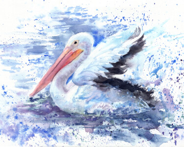 「Pelican in splashin…」というタイトルの絵画 Alyona Masterkovaによって, オリジナルのアートワーク, 水彩画