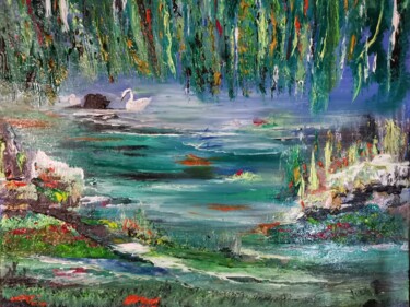 Peinture intitulée "Mystery lake" par Pascal Jung, Œuvre d'art originale, Huile
