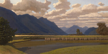 Painting titled "Blue mountains" by Andrey Pingachev, Original Artwork, Oil