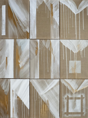 2020 Polyptyque blanc et bronze sur toile écrue-183cm Peinture intitulée "2020 Polyptyque bla…" par Corine Sylvia Congiu, Œuvre d'art originale, Acrylique Monté sur Châssis en bo…