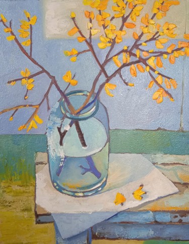 Картина под названием "spring twigs" - Таисия Менигечева, Подлинное произведение искусства, Масло Установлен на Деревянная р…