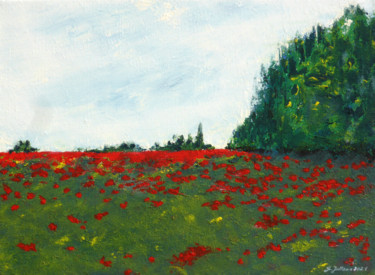 Peinture intitulée "Champs de coquelico…" par Geneviève Juttens-Lambilotte, Œuvre d'art originale, Acrylique