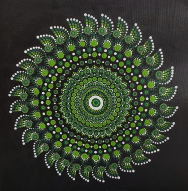 绘画 标题为“Green Dotted Mandala” 由Dalila Martins, 原创艺术品, 丙烯