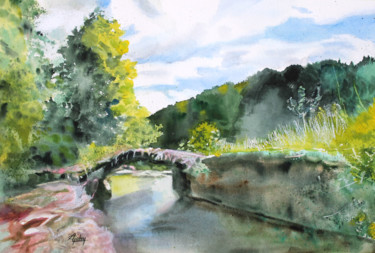 Peinture intitulée "Le petit pont romai…" par Adyne Gohy, Œuvre d'art originale, Aquarelle
