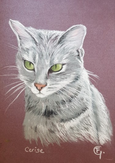 Disegno intitolato "Cerise" da Francette Guittard, Opera d'arte originale, Pastello Montato su Plexiglass