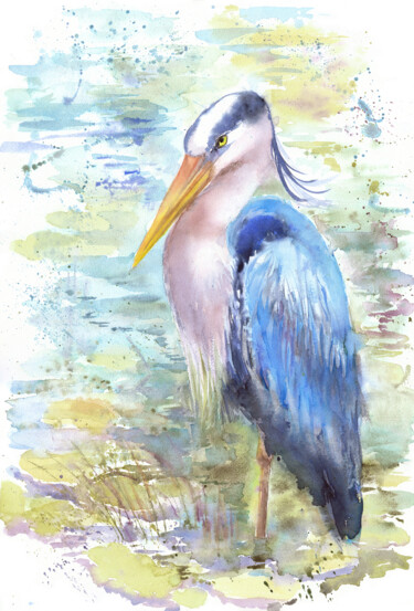 제목이 "Blue Heron in the w…"인 미술작품 Alyona Masterkova로, 원작, 수채화