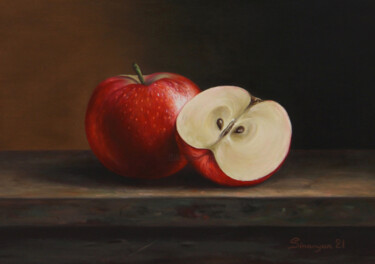 Peinture intitulée "Red Apple Delight" par Gevorg Sinanyan, Œuvre d'art originale, Huile Monté sur Châssis en bois
