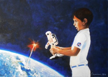绘画 标题为“Become an astronaut” 由Leszek Gaczkowski, 原创艺术品, 油