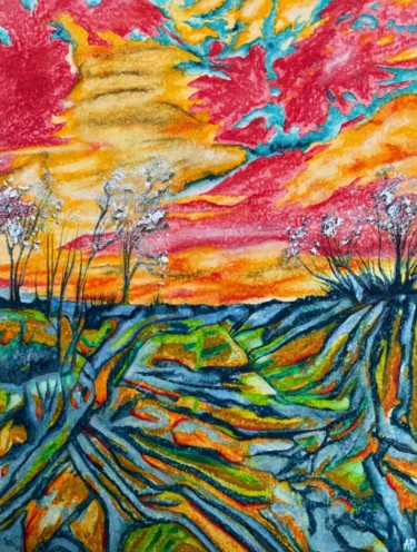 Peinture intitulée "Arbres argentés au…" par Anne Brigaud, Œuvre d'art originale, Aquarelle