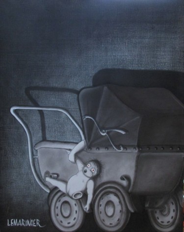Dessin intitulée "Le landau noir" par Philippe Lemarinier, Œuvre d'art originale, Fusain