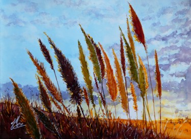 Schilderij getiteld "Gerbe colorée" door Jean Marc Collombat, Origineel Kunstwerk, Aquarel