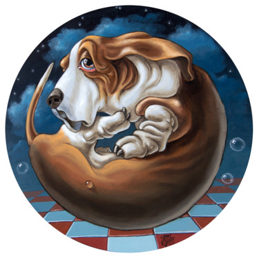 Pintura intitulada "Rounded Basset" por Victor Molev, Obras de arte originais, Óleo Montado em Armação em madeira