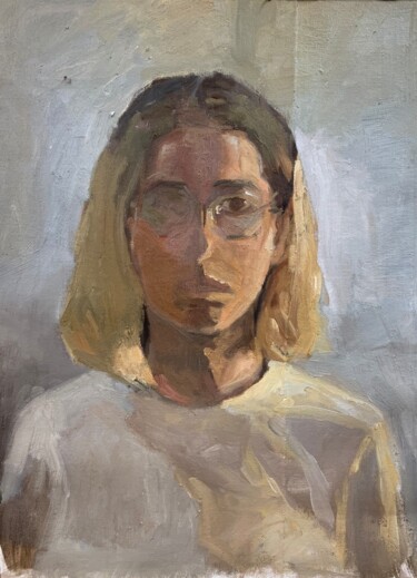 绘画 标题为“Self portrait in te…” 由Ekaterina Belukhina, 原创艺术品, 油 安装在木质担架架上