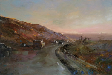 Highway at Twilight 제목이 "Highway at Twilight"인 미술작품 Kamsar Ohanyan로, 원작, 기름 나무 들것 프레임에 장착됨