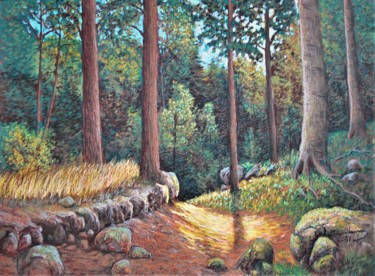 Drawing titled "Valo metsässä.21PA" by Ari Reinikainen, Original Artwork, Pastel