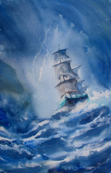 sailing ship in the storm Pittura intitolato "sailing ship in the…" da Giorgio Gosti, Opera d'arte originale, Acquarello