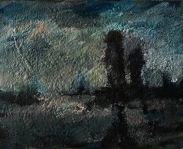 Peinture intitulée "arbres noir" par Sam Keusseyan, Œuvre d'art originale, Acrylique