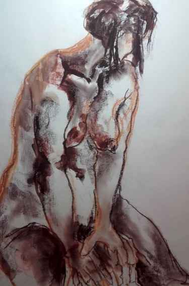 Dessin intitulée "Pudeur - Modesty" par Marijo Ponce Fest, Œuvre d'art originale, Pastel