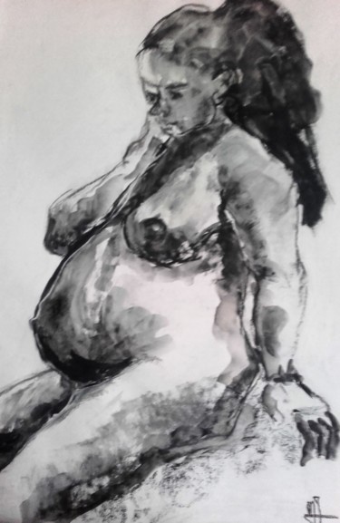 Dessin intitulée "En création - In cr…" par Marijo Ponce Fest, Œuvre d'art originale, Fusain